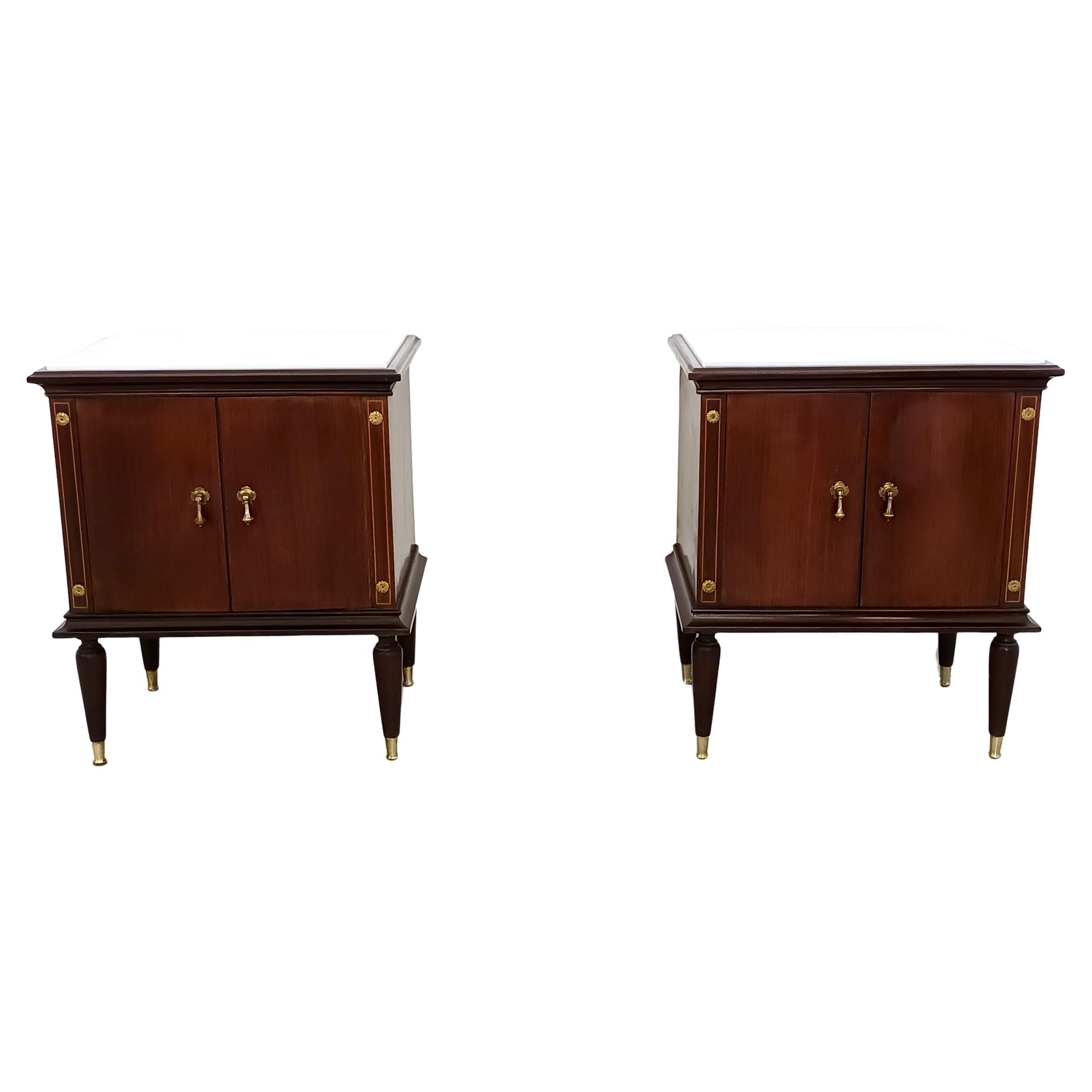 Pair of Black Walnut Nightstands with Marble Top ascr. to Paolo Buffa, Italy