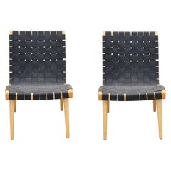 Pair of Black Weaved Strapped Jens Risom Lounge Chairs for Knoll