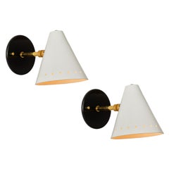 Pair of Black 
White 1950s Italian Sconces in the Manner of Arteluce