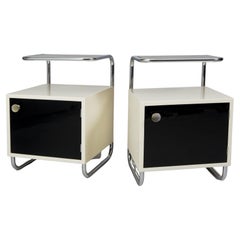 Used Pair of Black & White Functionalism Bed-Side Tables, Vichr a Spol Made, Czechia