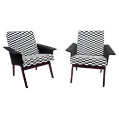 Pair of Black & White Midcentury Modern Armchairs, Czechoslovakia, 1960s