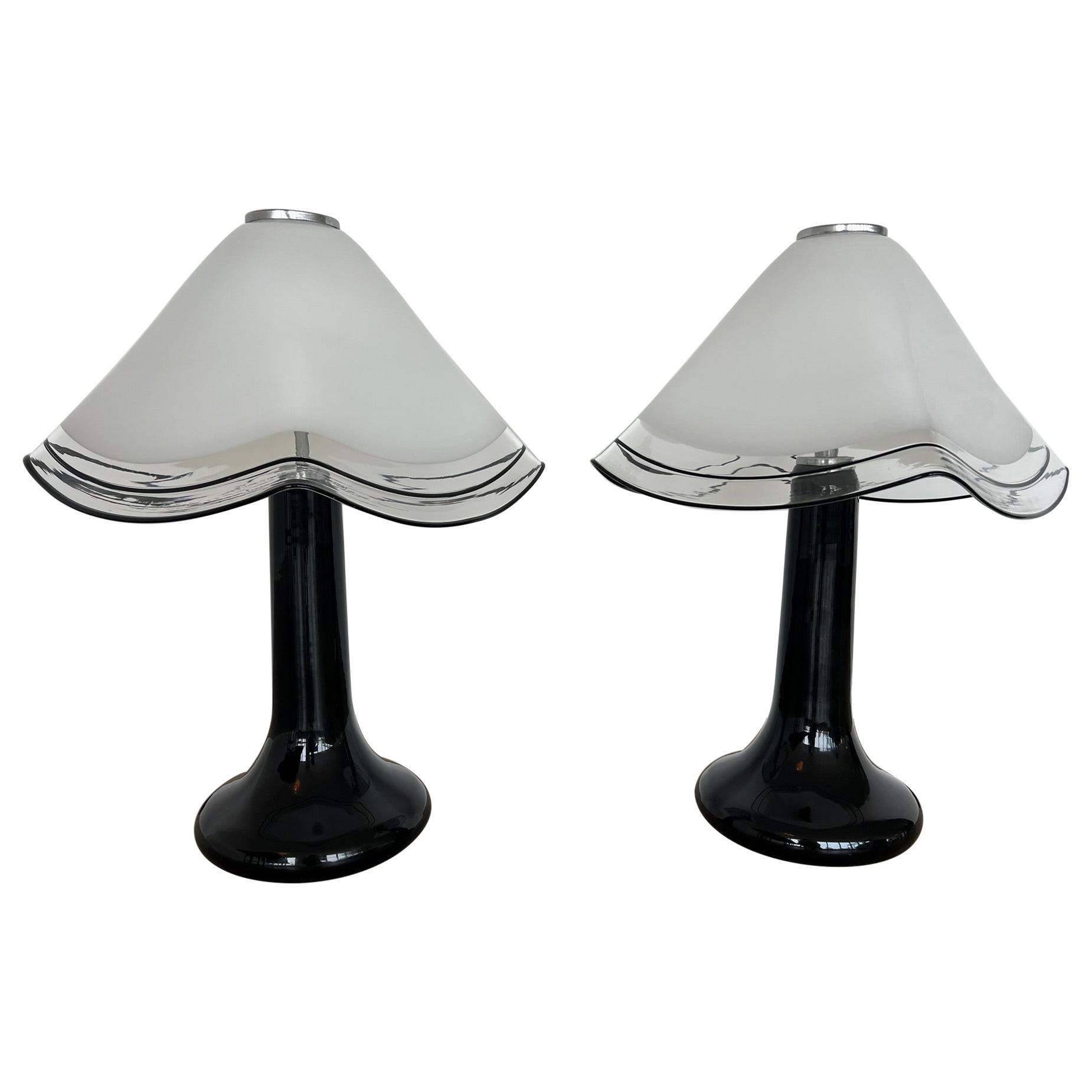 Pair of Black & White Murano Glass Lamps attributed to Lino Tagliapietra