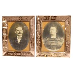 Pair of Black & White Venetian Etched Mirror Portrait Frames