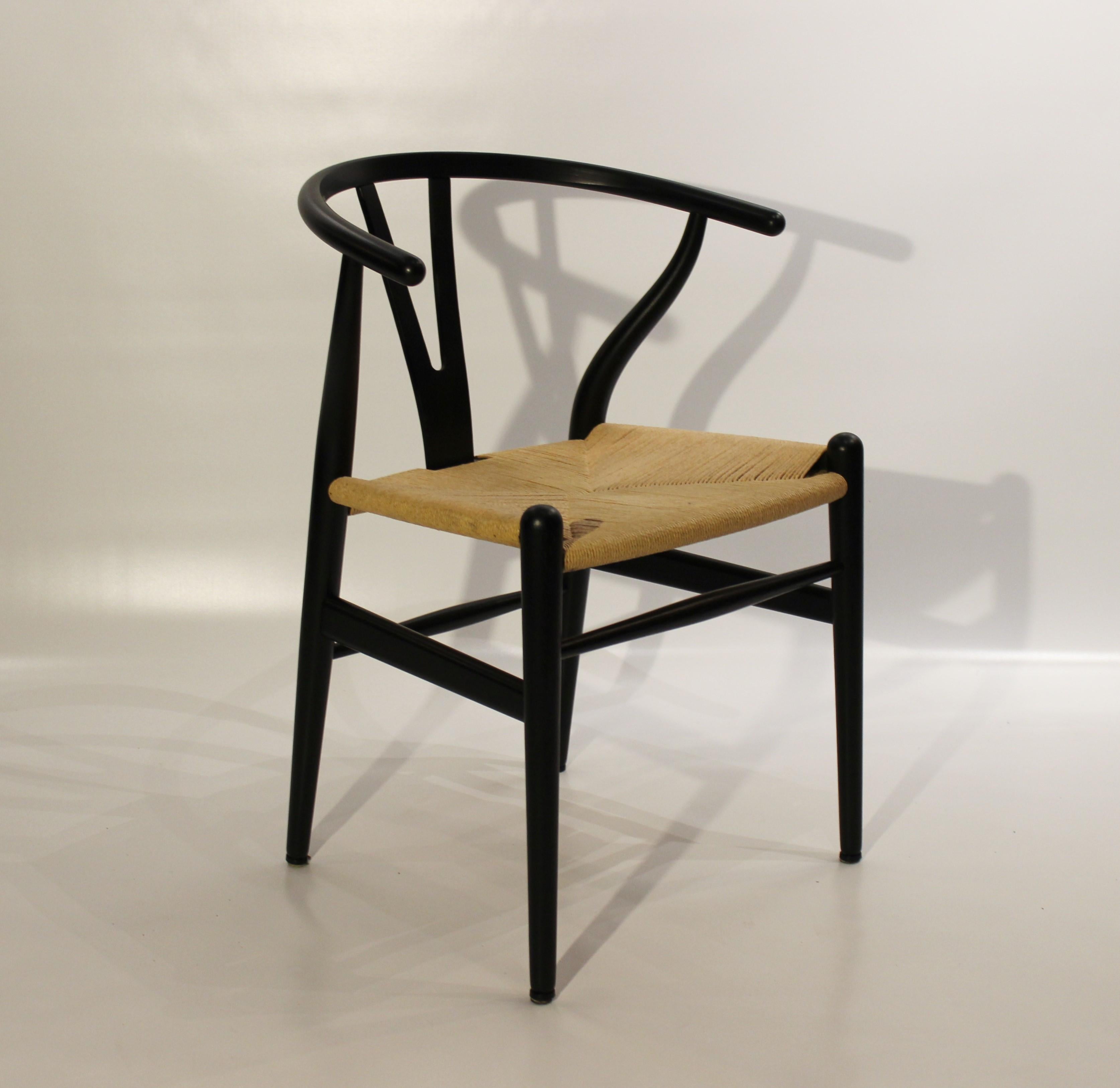 Danish Pair of Black Wishbone Chairs, Y-Chair, Model CH24, Hans J. Wegner, 2008