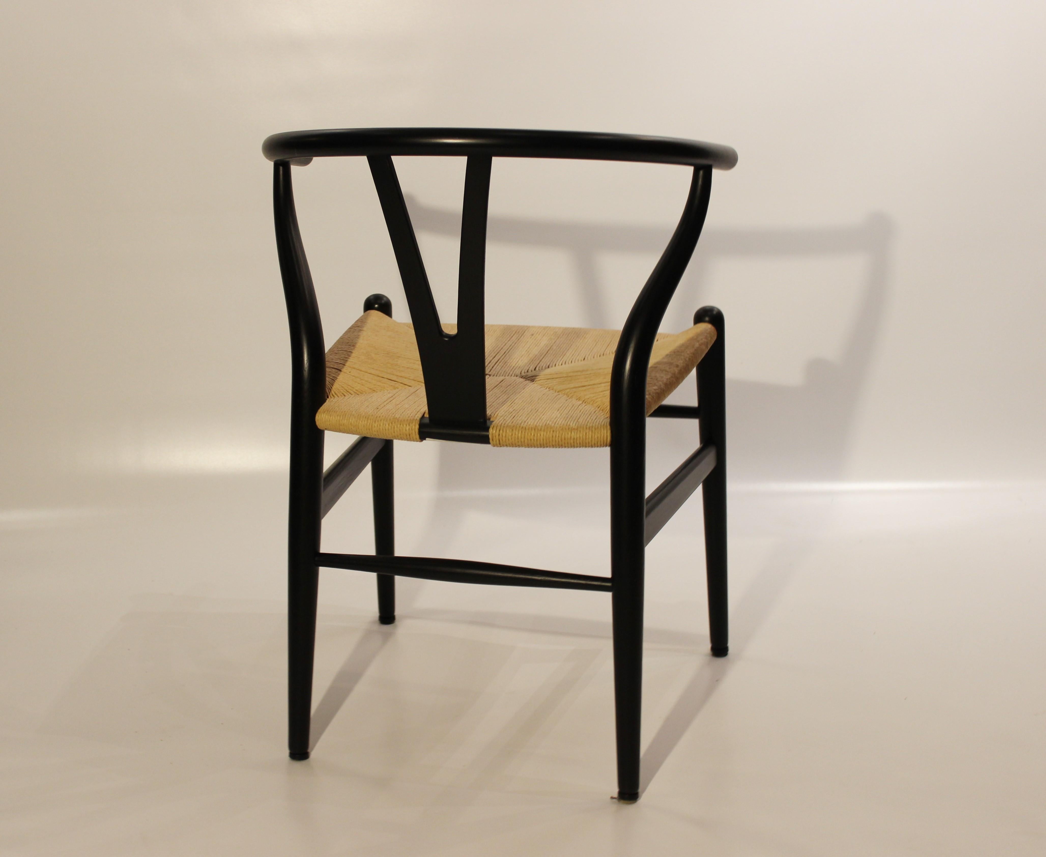 Painted Pair of Black Wishbone Chairs, Y-Chair, Model CH24, Hans J. Wegner, 2008