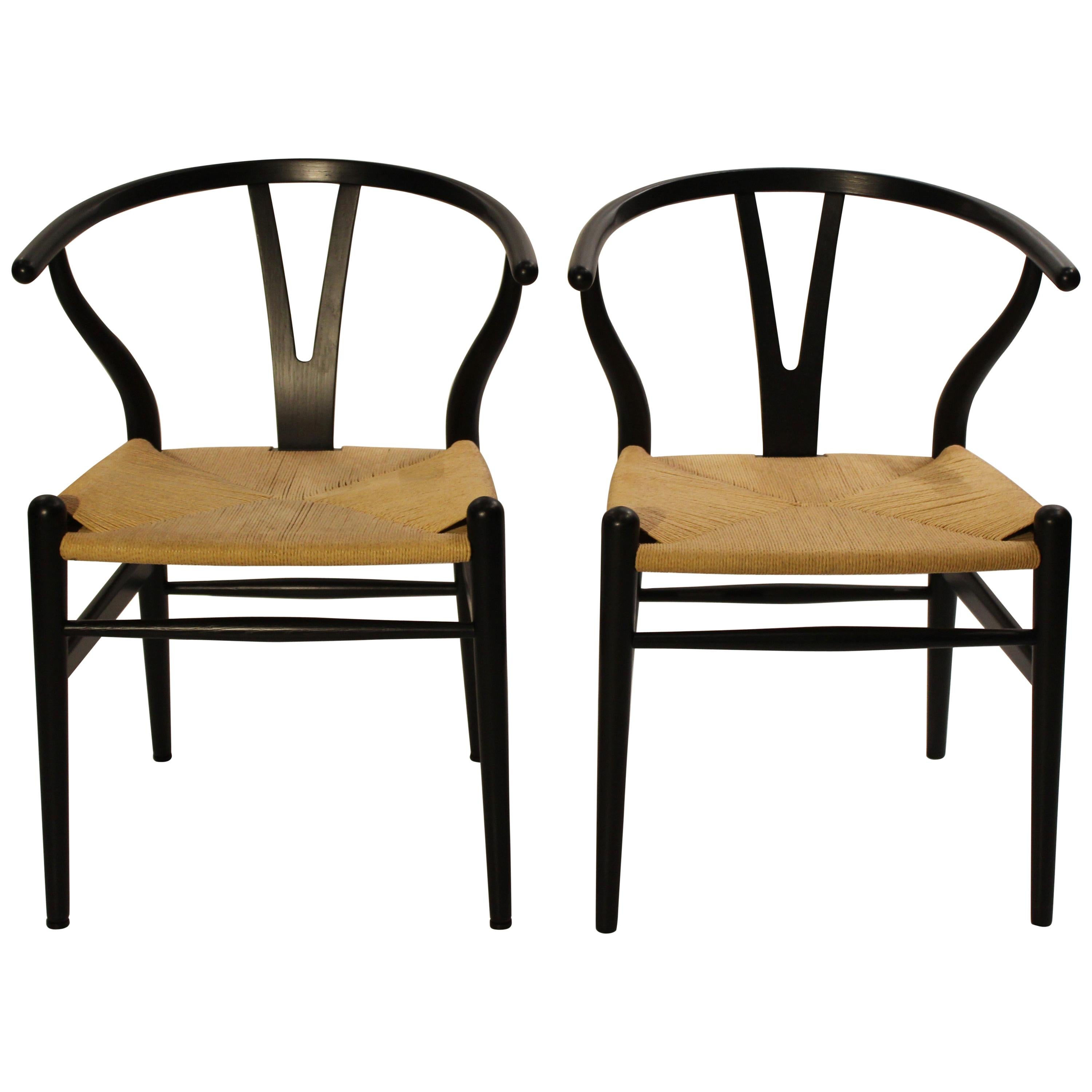Pair of Black Wishbone Chairs, Y-Chair, Model CH24, Hans J. Wegner, 2008