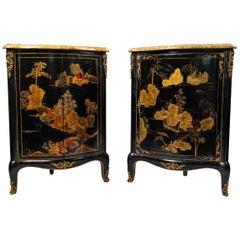 Antique Pair of Black Wooden Covenants with Lacquer