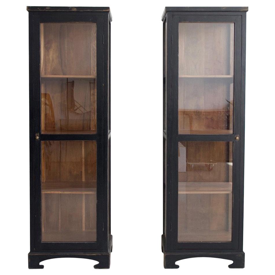 Pair of Black Wooden Vitrine Cabinets For Sale