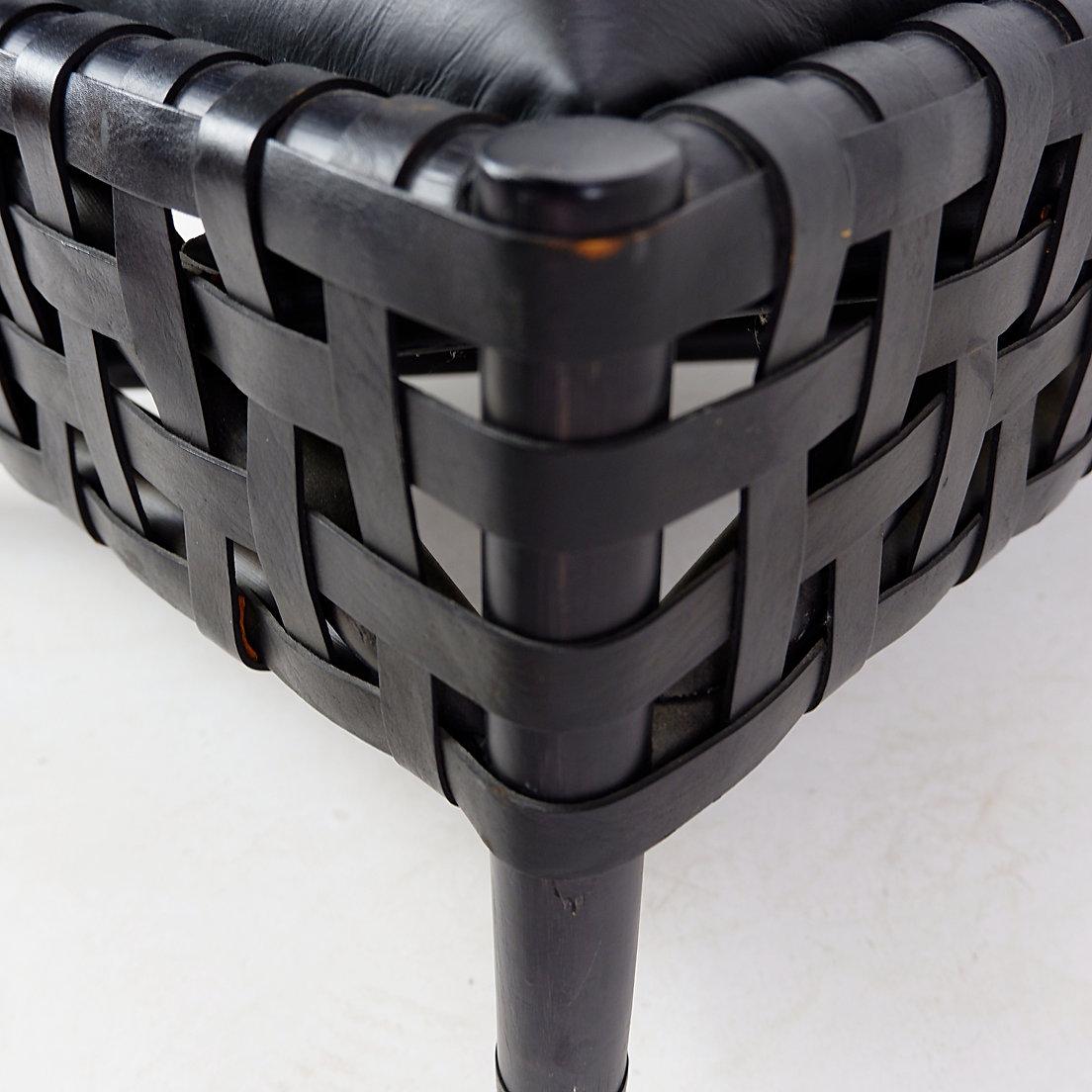 Pair of black woven leather lounge chairs For Sale 1