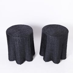 Pair of Black Woven Reed Ghost Drapery Stands