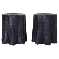 Pair of Black Woven Reed Ghost Drapery Stands