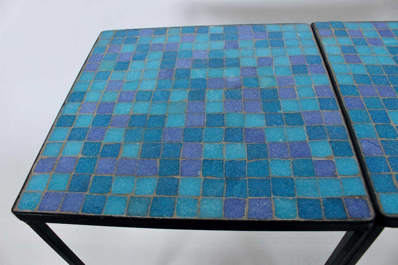 Pair of Black Wrought Iron and Blue Purple & Aqua Terrazzo Tile Tables, 1950s  For Sale 3