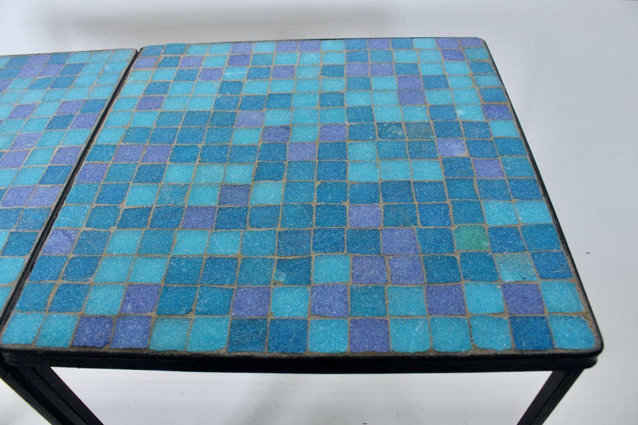 Pair of Black Wrought Iron and Blue Purple & Aqua Terrazzo Tile Tables, 1950s  For Sale 4