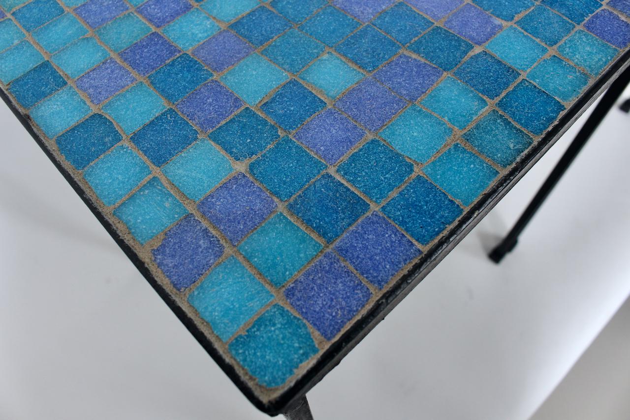 Pair of Black Wrought Iron and Blue Purple & Aqua Terrazzo Tile Tables, 1950s  For Sale 6