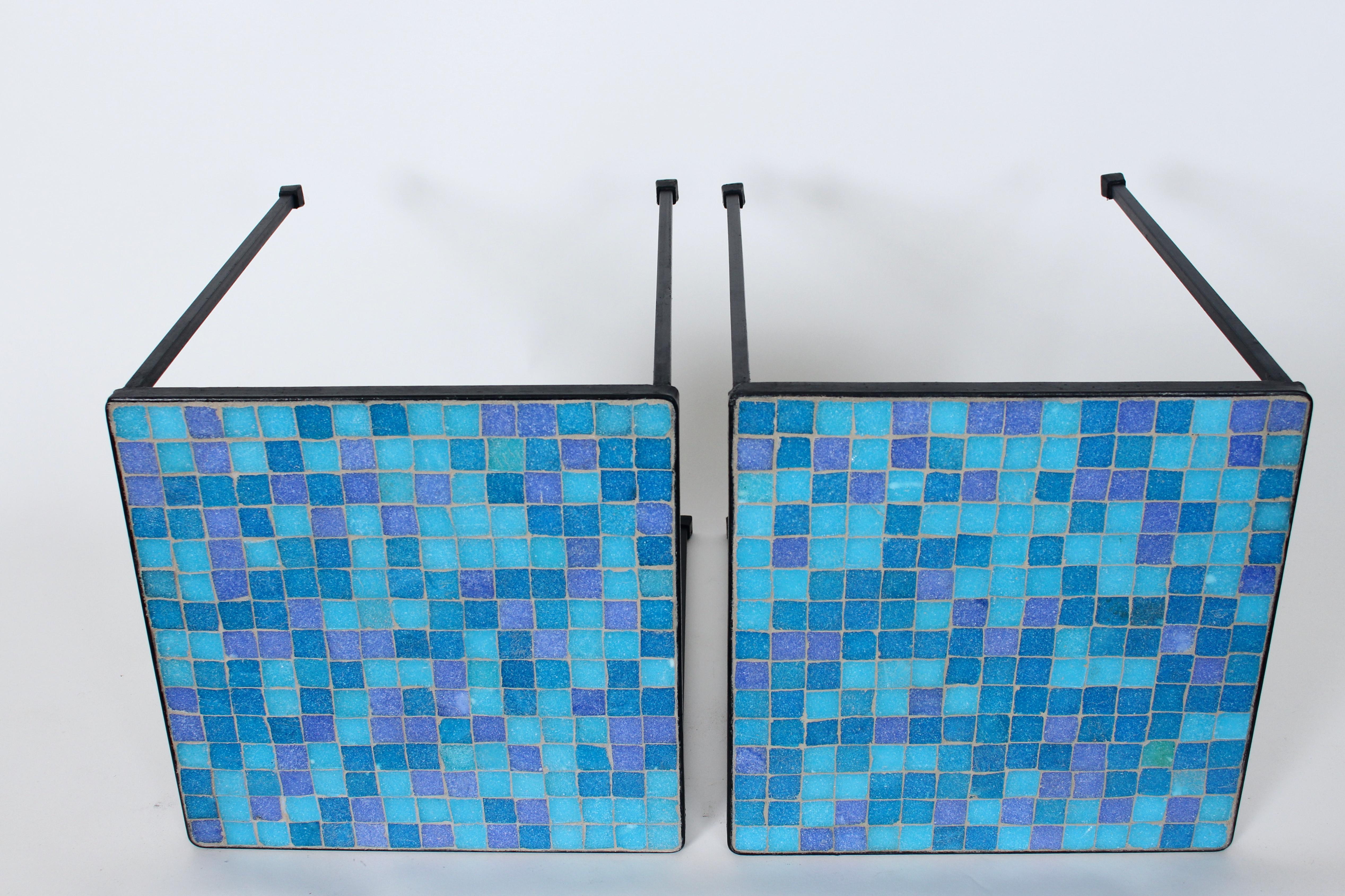 Pair of Black Wrought Iron and Blue Purple & Aqua Terrazzo Tile Tables, 1950s  For Sale 7