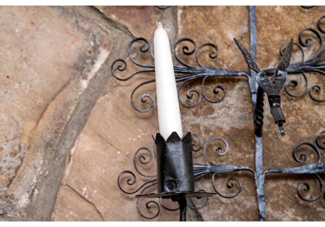 Baroque Pair Of Black Wrought Iron Candle Wall Sconces For Sale