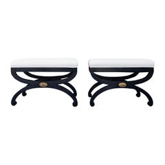 Pair of Black X-Benches with Medallions, circa 1960s