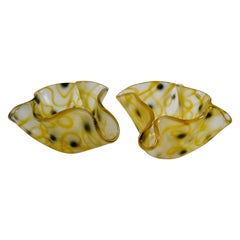 Retro Pair of Black & Yellow Glass Handkerchief Vases by Ulrica Hydman-Vallien