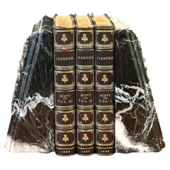 Pair of Black Zebra Marble Beveled Wedge Bookends with Caduceus Medical Emblem