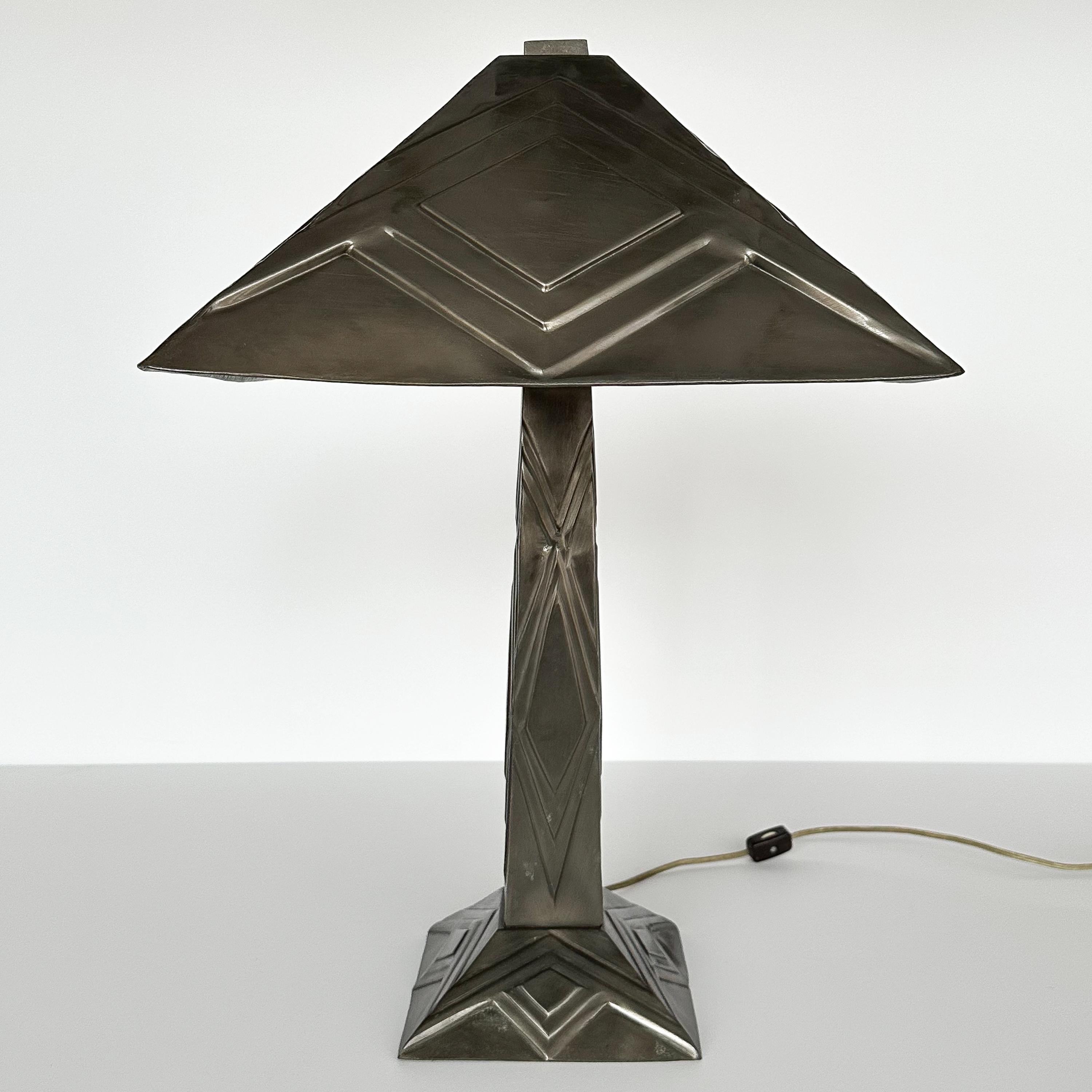 Pair of Blackened Brass Art Deco Table Lamps with Hand-Forged Shades 3