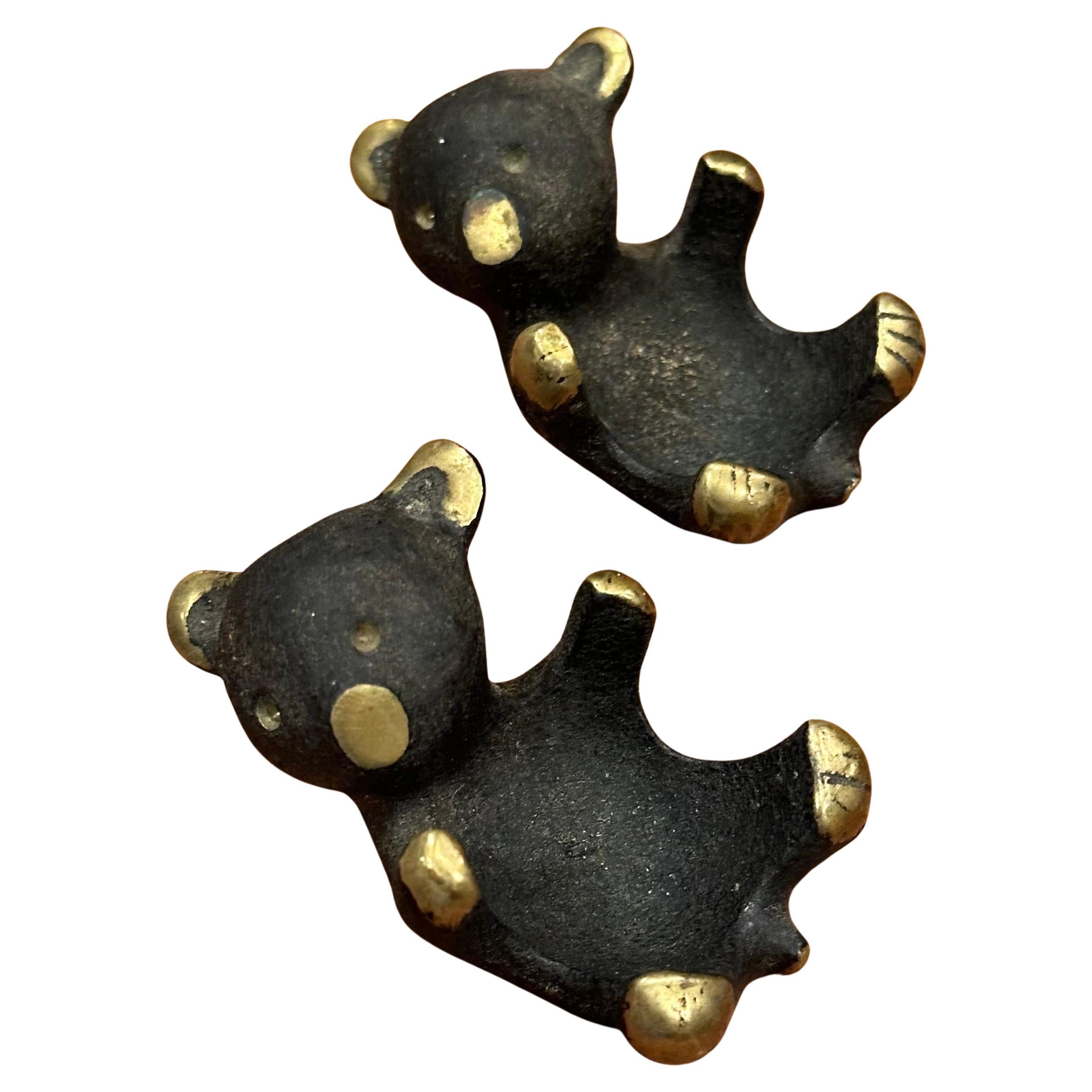 Pair of Blackened Bronze Small Bear Trays / Candle Holders by Walter Bosse For Sale 7