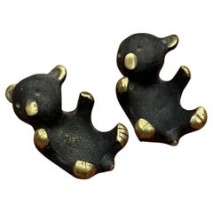 Pair of Blackened Bronze Small Bear Trays / Candle Holders by Walter Bosse