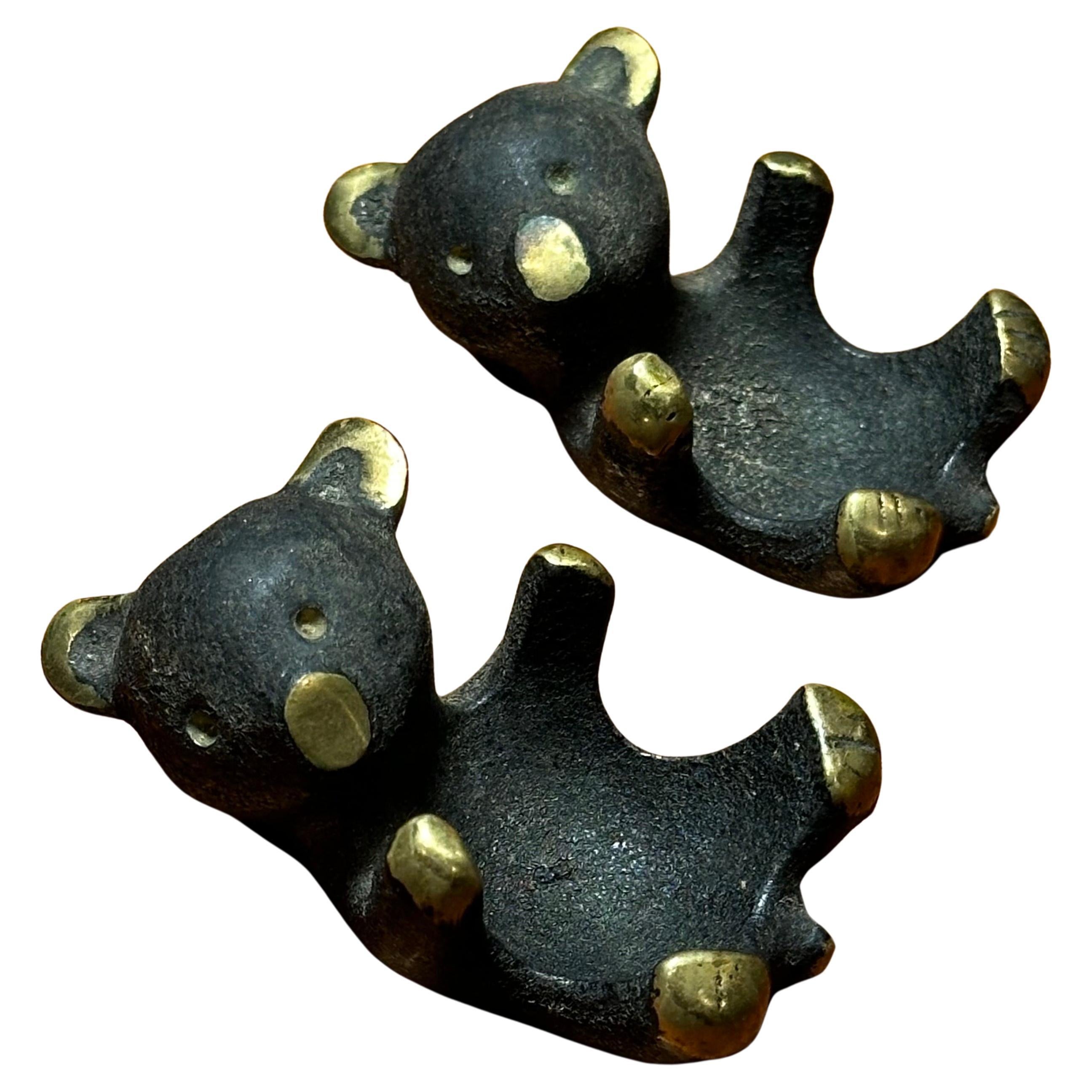 Mid-Century Modern Pair of Blackened Bronze Small Bear Trays / Candle Holders by Walter Bosse For Sale