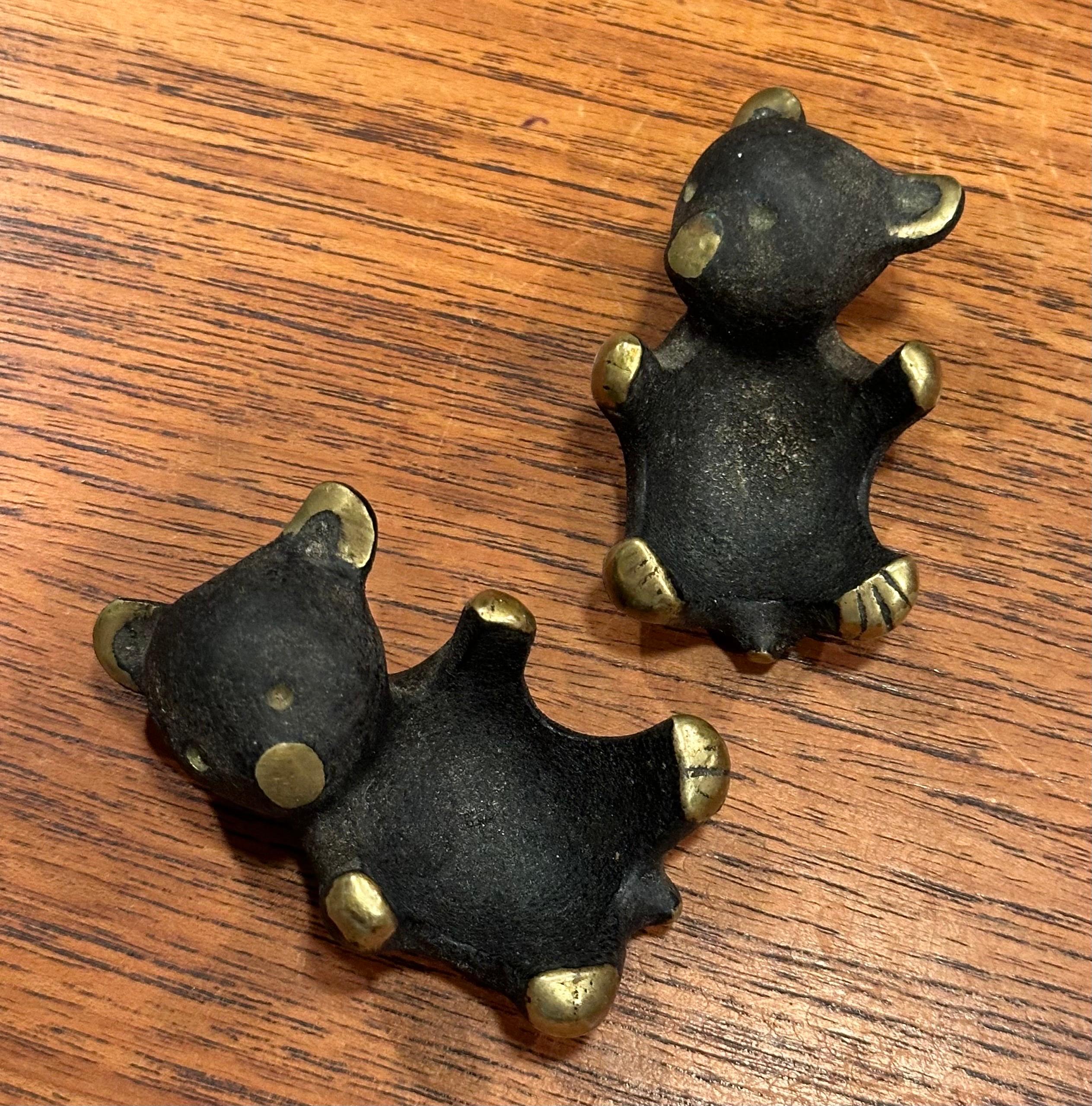 20th Century Pair of Blackened Bronze Small Bear Trays / Candle Holders by Walter Bosse For Sale