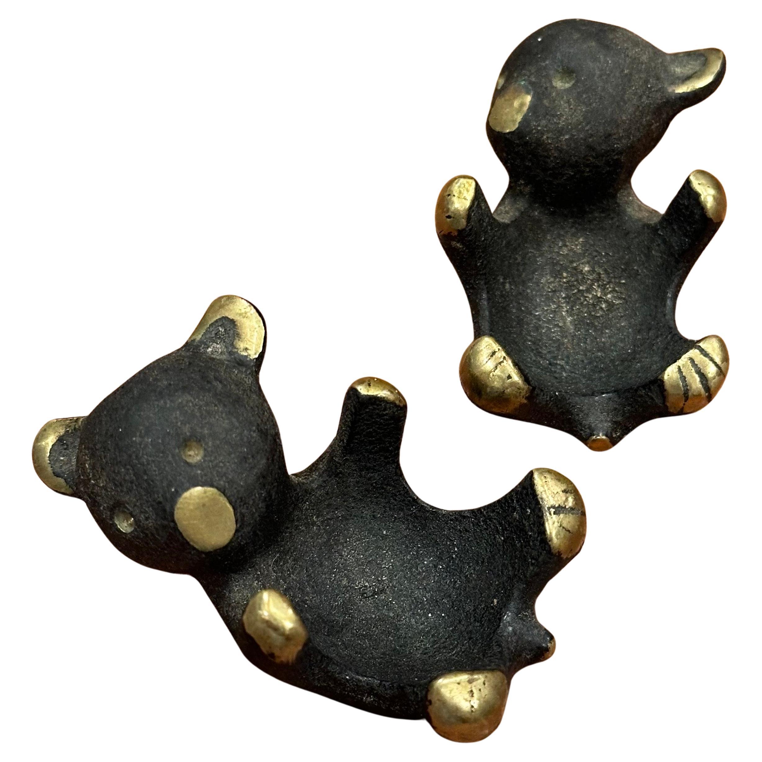 Pair of Blackened Bronze Small Bear Trays / Candle Holders by Walter Bosse For Sale