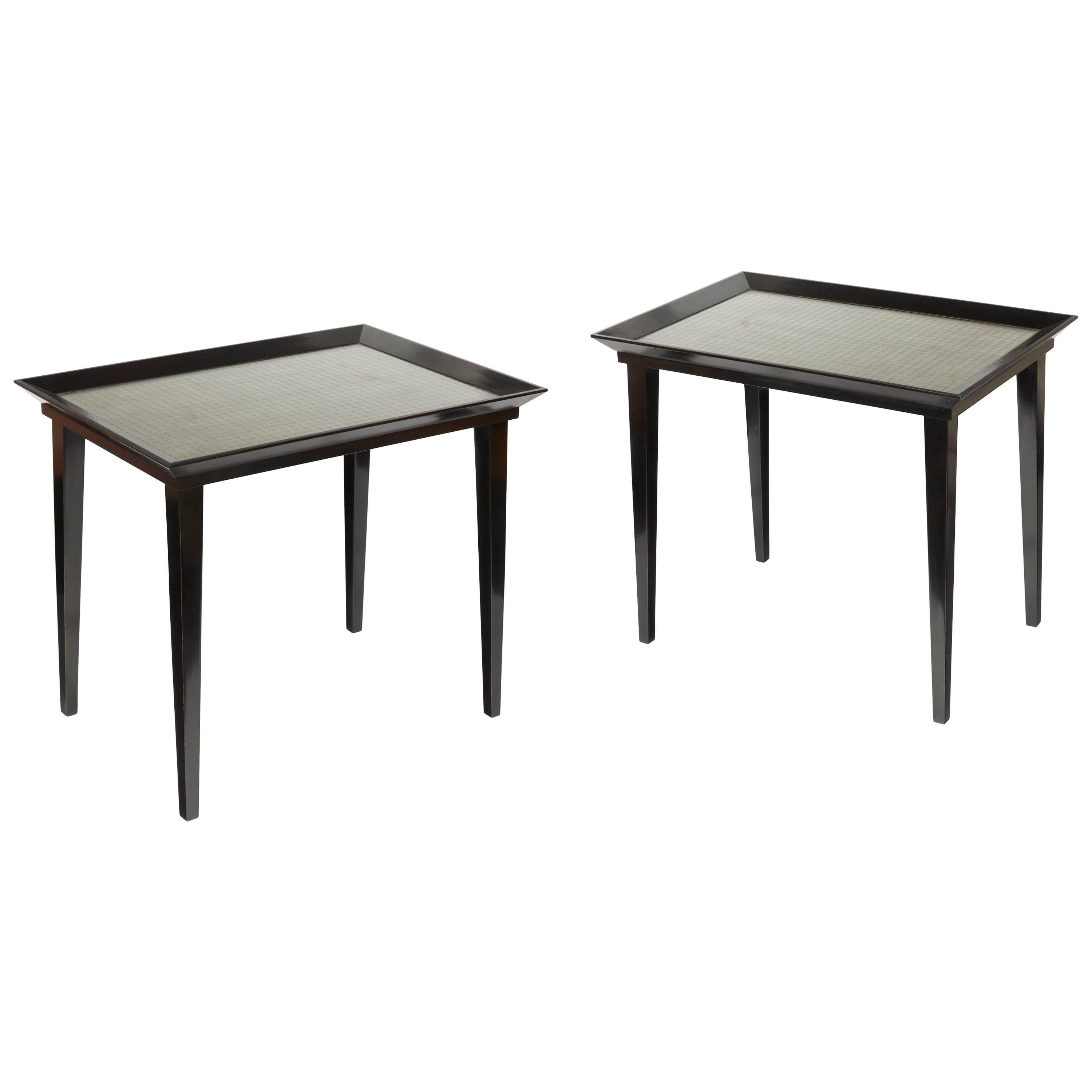 Pair of Blackened Wood and Glass Tables