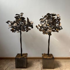 Pair of Blacksmith Made Mid-Century Steel Decorative Trees