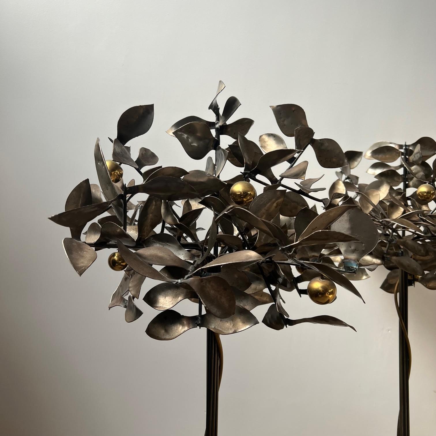 20th Century Pair of Blacksmith Made Mid-Century Steel Decorative Trees For Sale