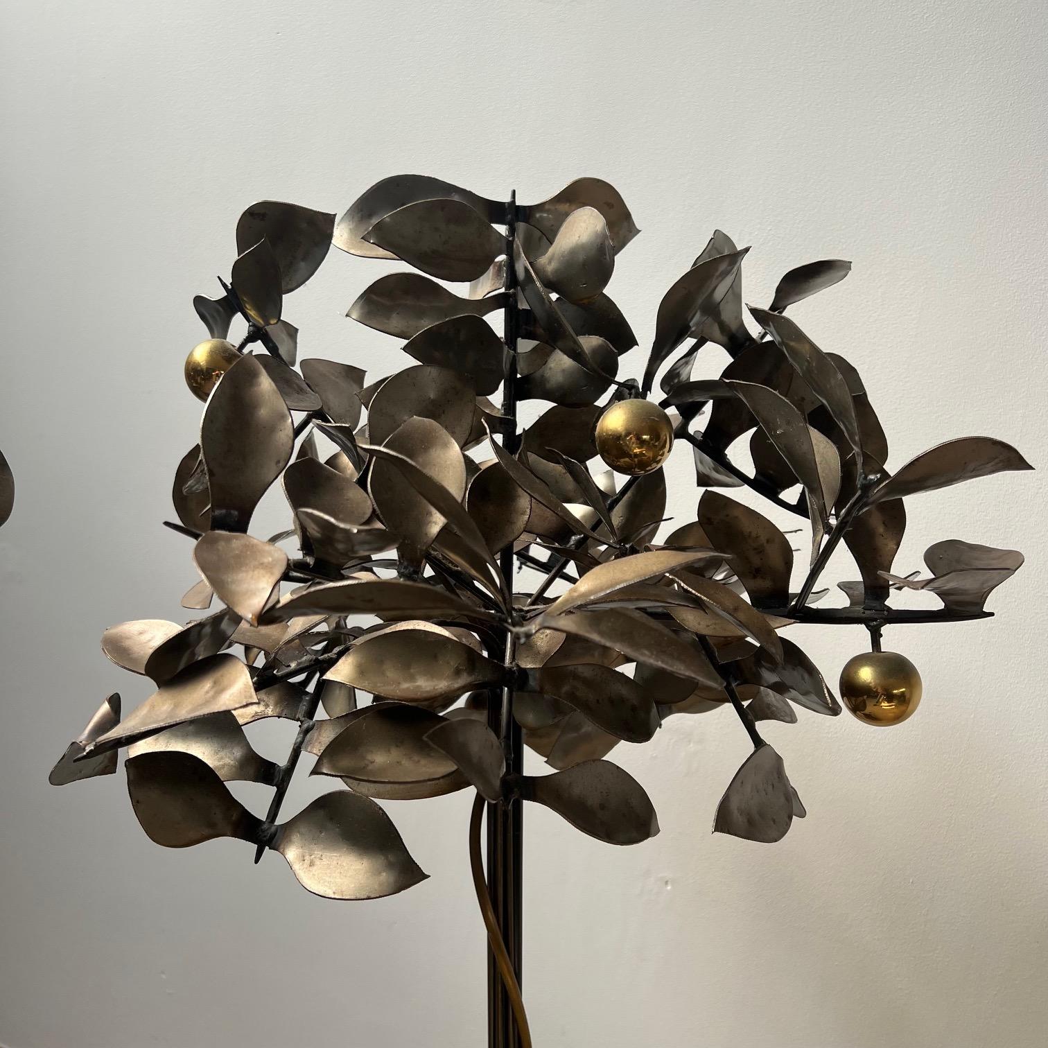 Metal Pair of Blacksmith Made Mid-Century Steel Decorative Trees For Sale