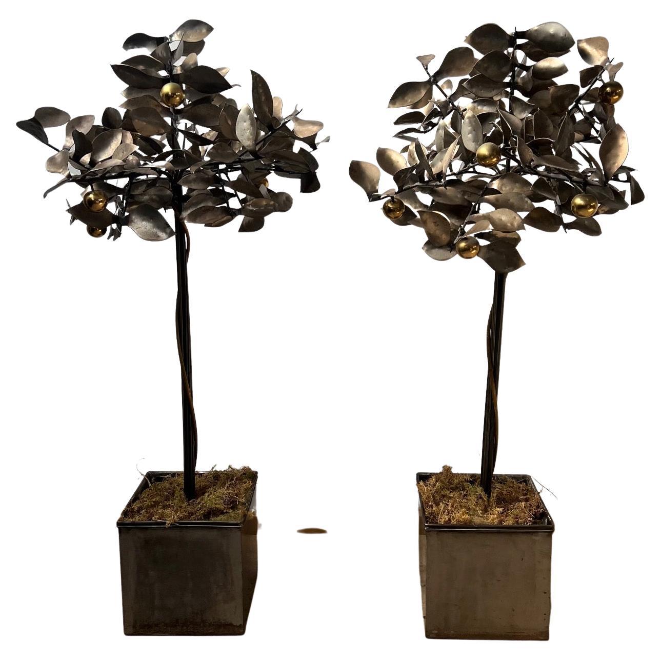 Pair of Blacksmith Made Mid-Century Steel Decorative Trees For Sale