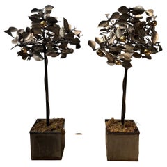 Used Pair of Blacksmith Made Mid-Century Steel Decorative Trees