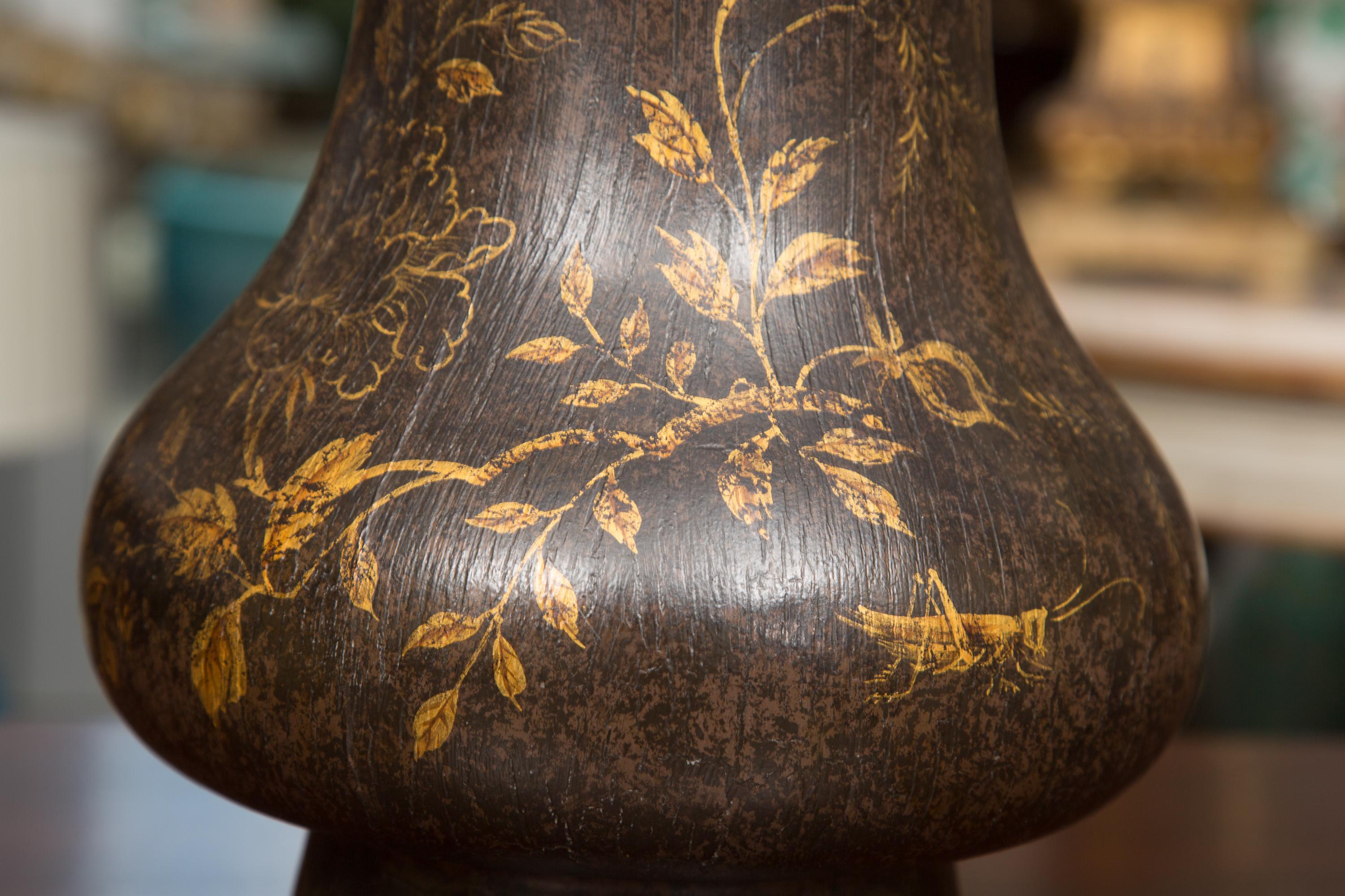Pair of Black Table Lamps with Gilt Decoration 3