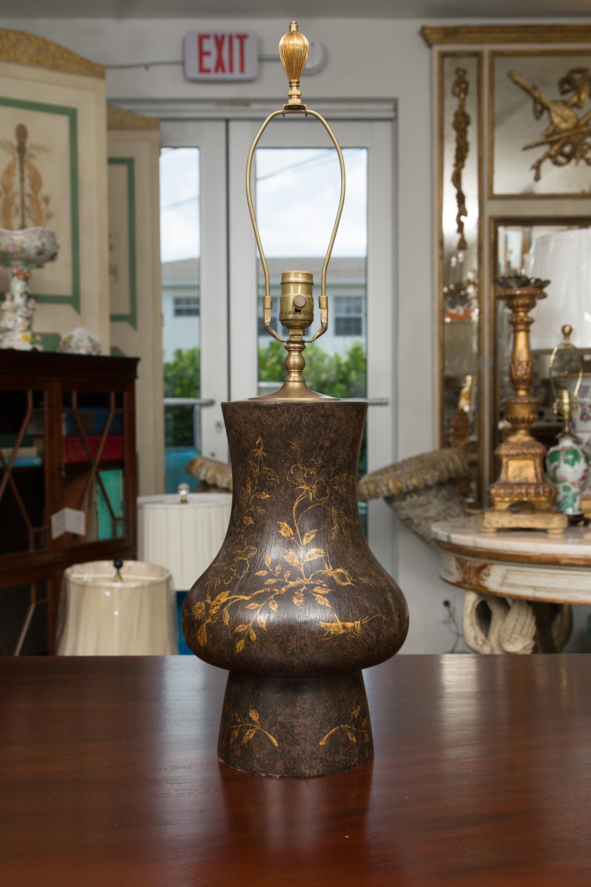 Pair of Black Table Lamps with Gilt Decoration 5