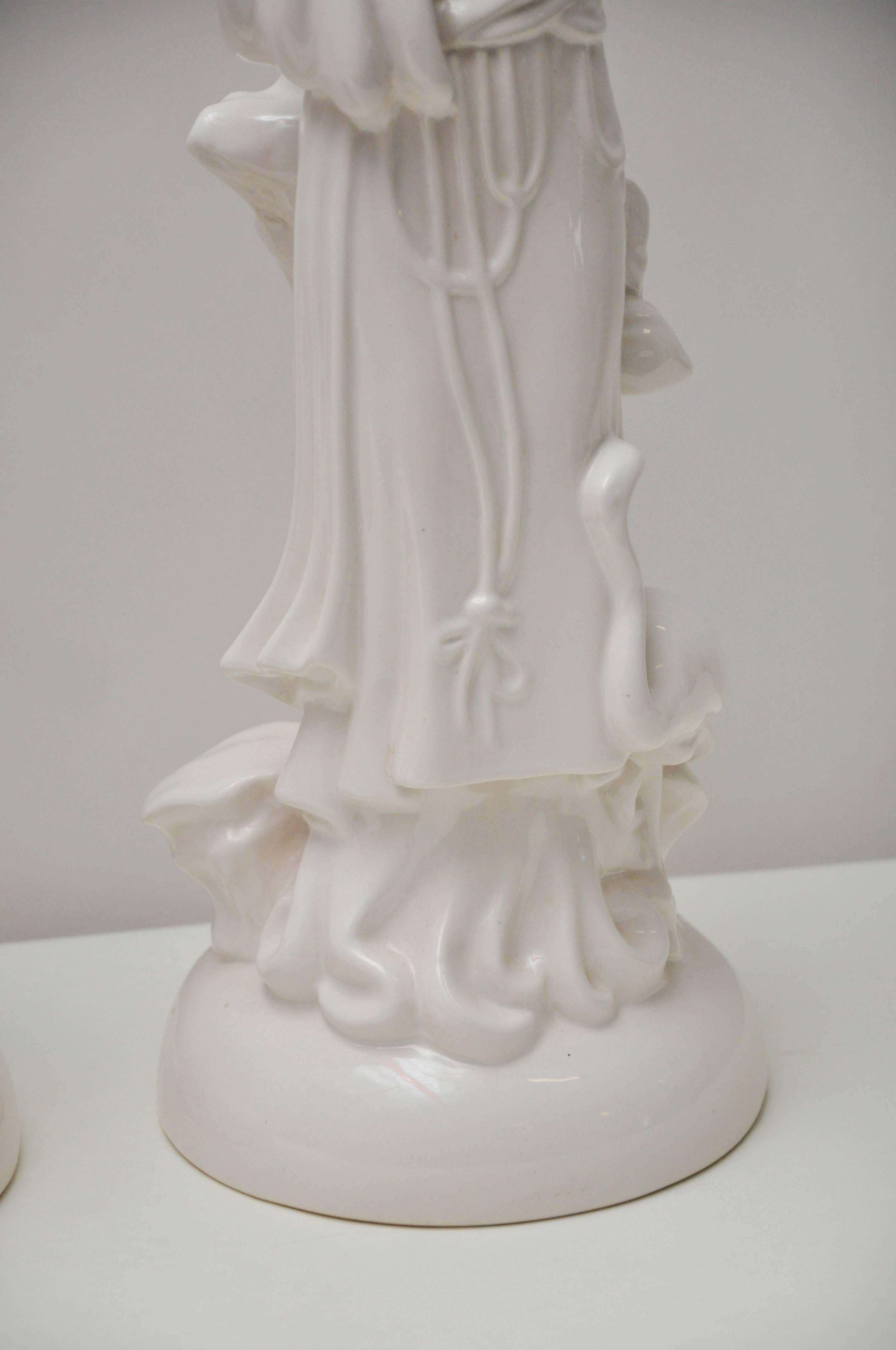 Unknown Pair of Blanc de Chin Porcelain Table Lamps