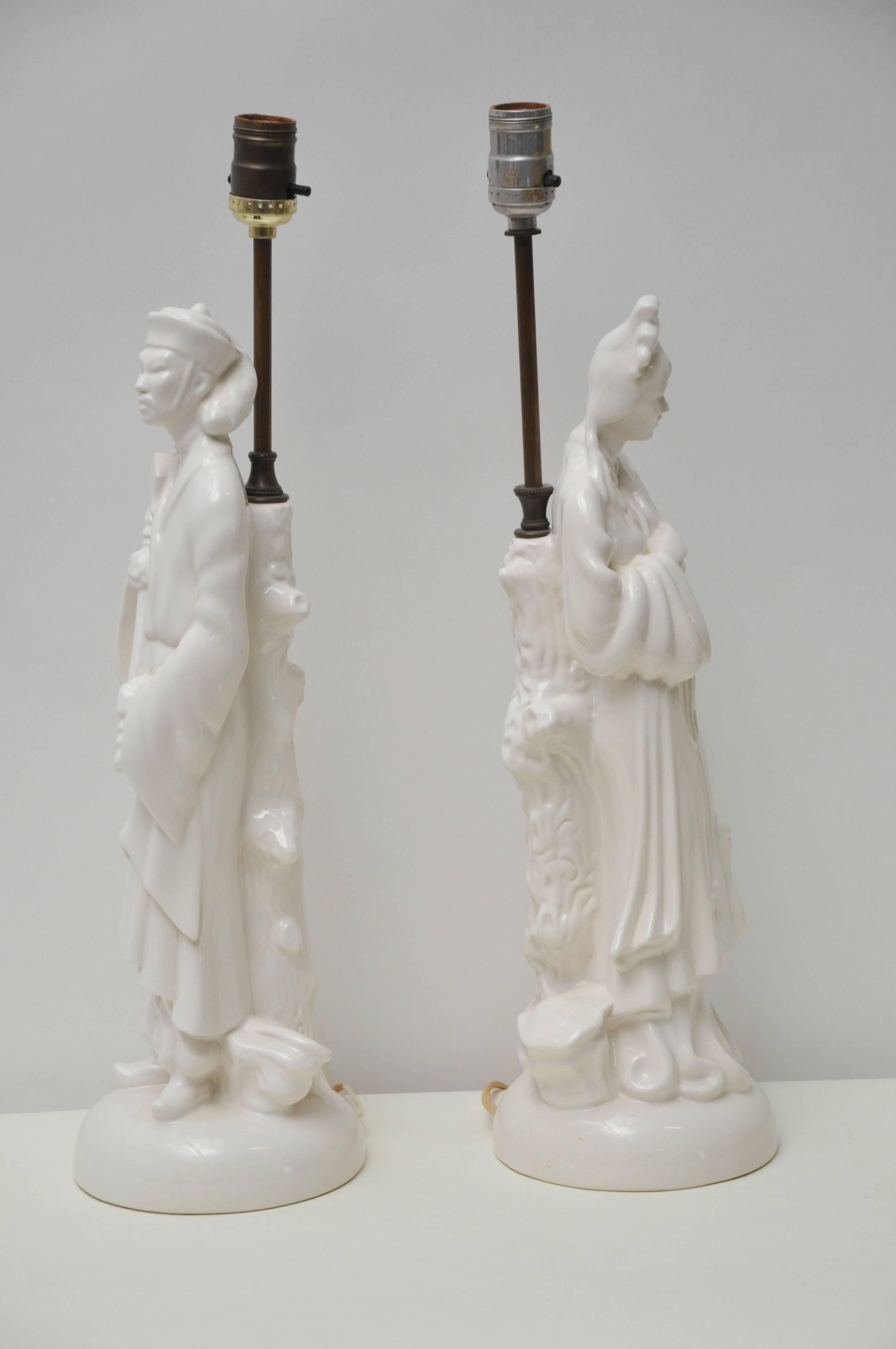 20th Century Pair of Blanc de Chin Porcelain Table Lamps