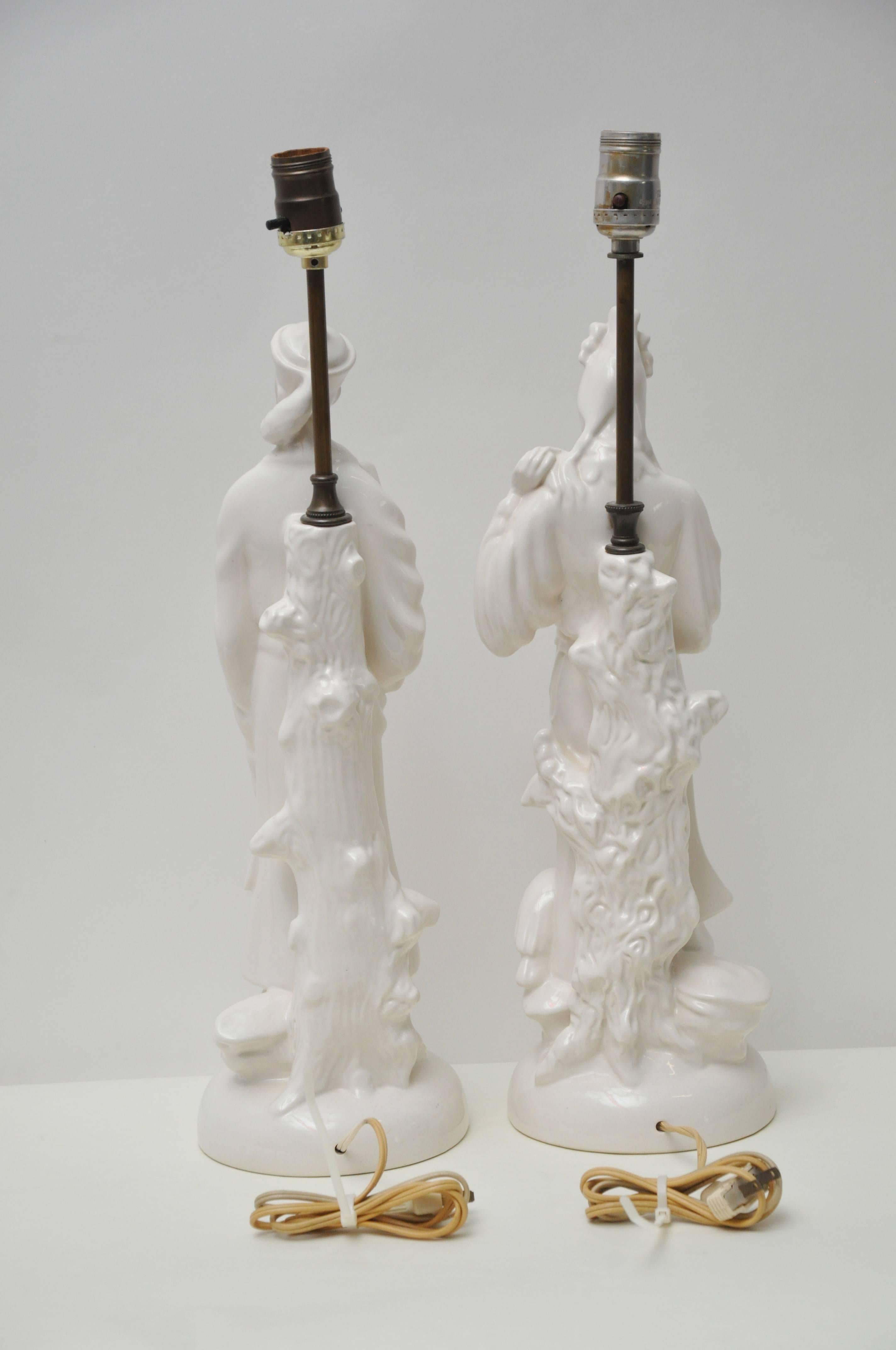 Brass Pair of Blanc de Chin Porcelain Table Lamps
