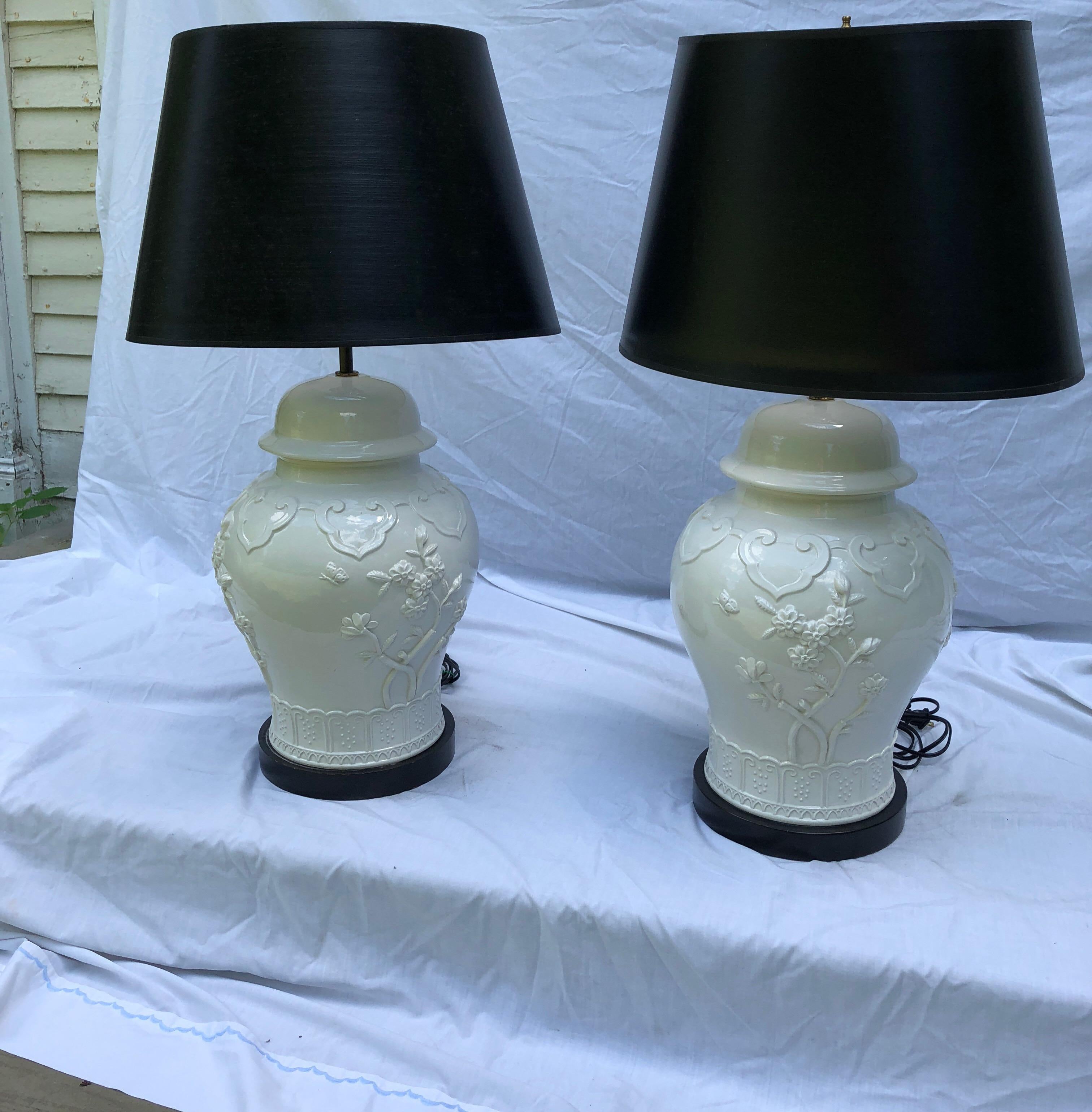 Mid-Century Modern Pair of Blanc De Chine Baluster-Form Jars Mounted as Table Lamps For Sale
