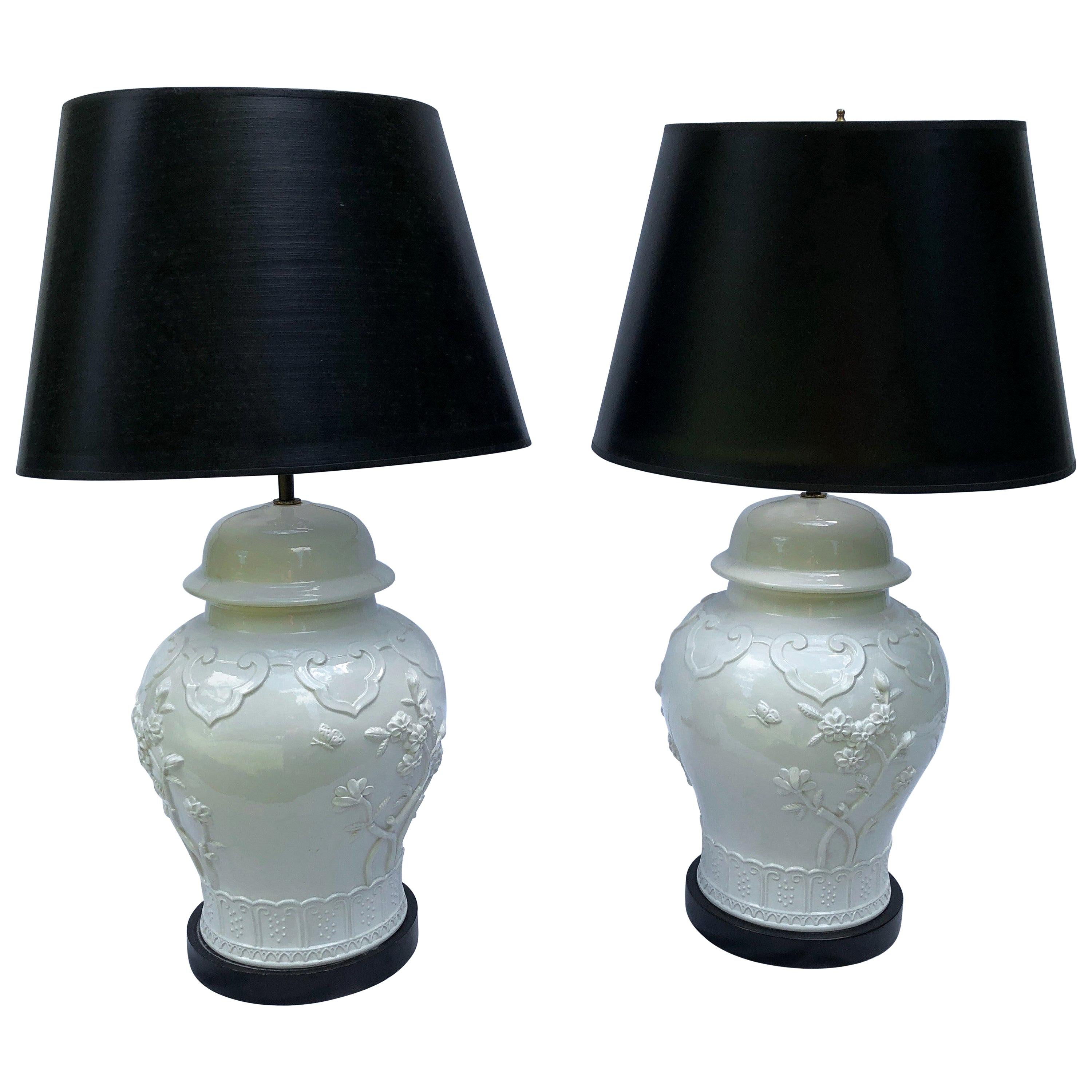 Pair of Blanc De Chine Baluster-Form Jars Mounted as Table Lamps For Sale