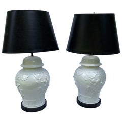 Pair of Blanc De Chine Baluster-Form Jars Mounted as Table Lamps