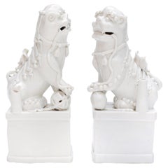 Pair of Blanc de Chine Buddhist Lions, Foo Dogs Early Kangxi, 1662-1722