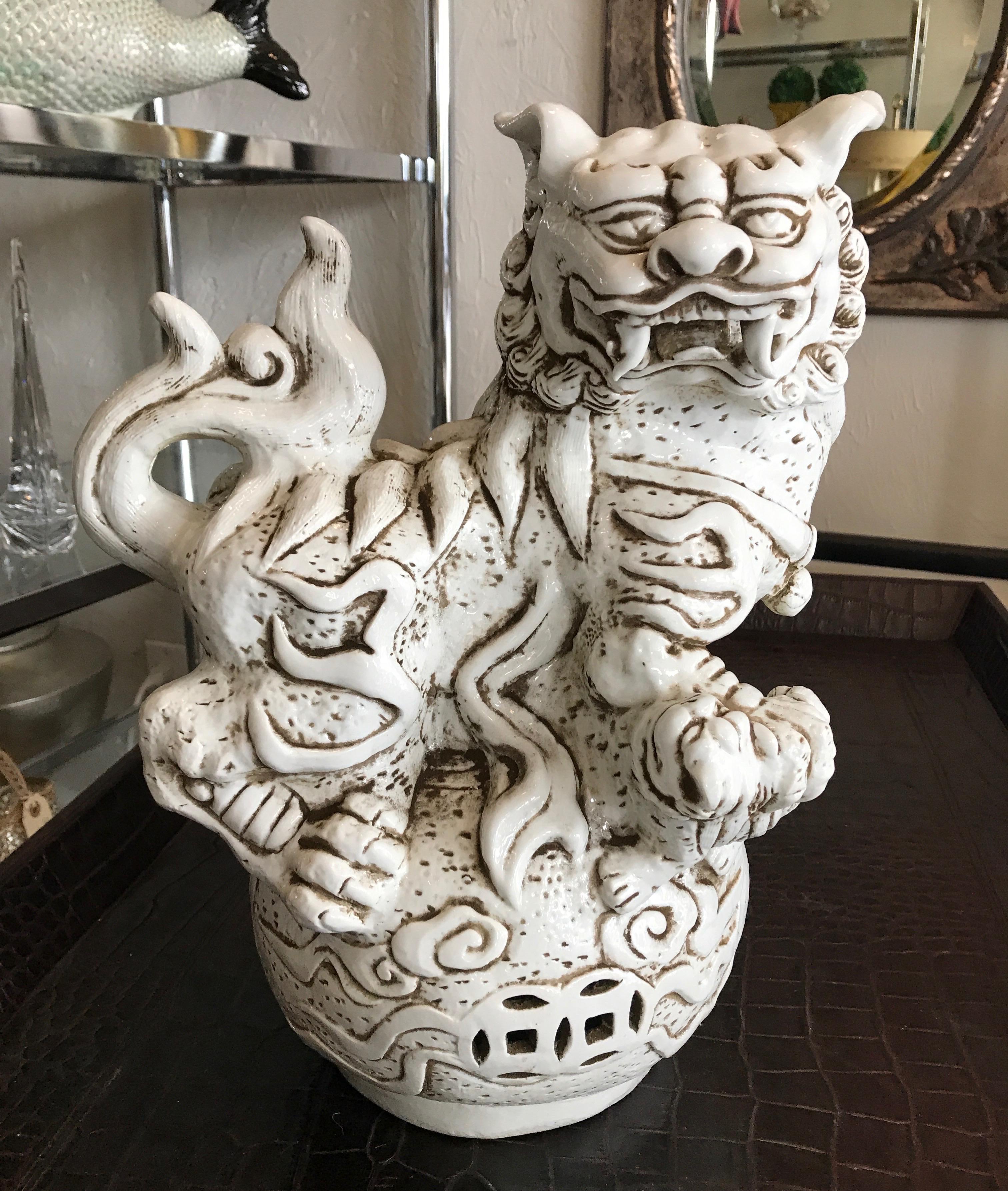 Pair of Blanc de Chine Chinese Foo Dogs In Good Condition In West Palm Beach, FL