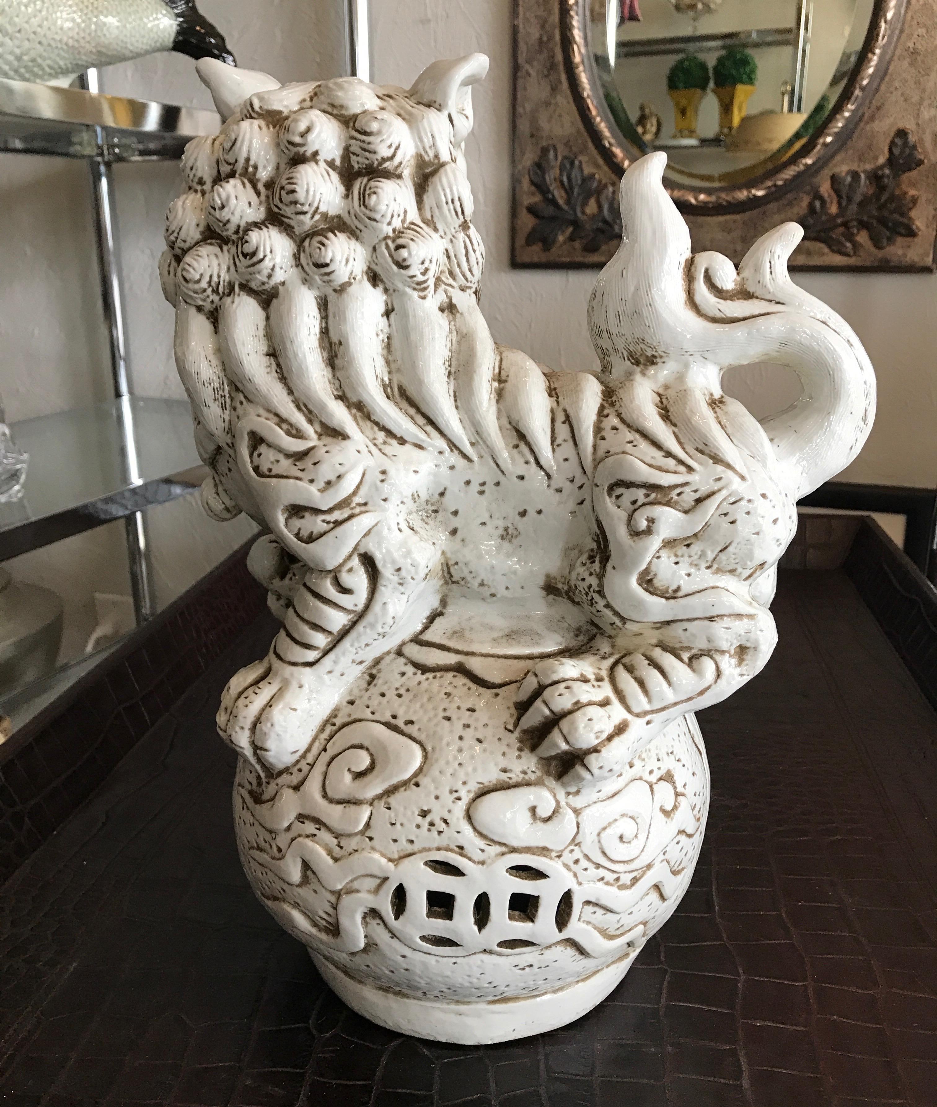Clay Pair of Blanc de Chine Chinese Foo Dogs