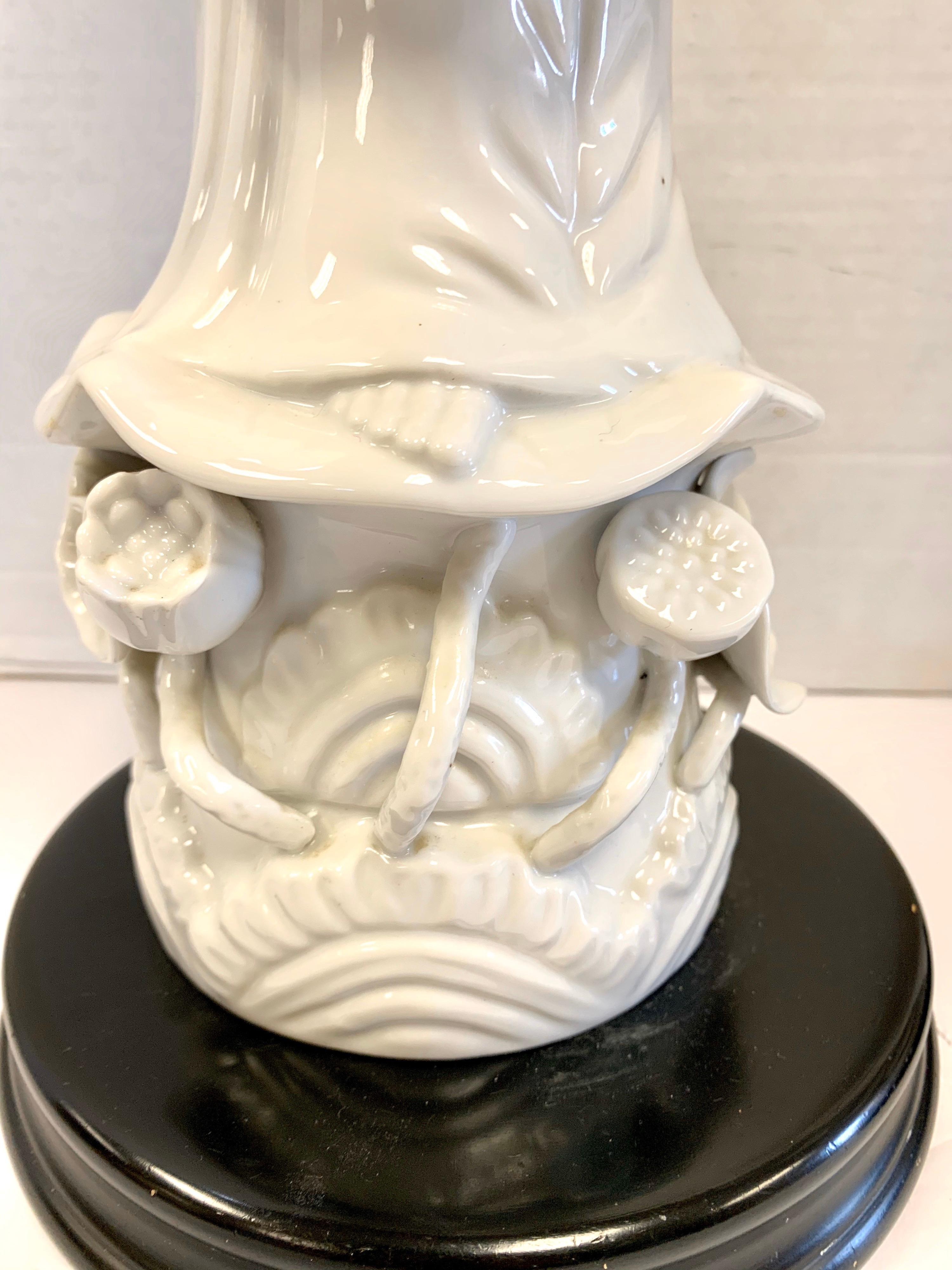 20th Century Pair of Blanc de Chine Chinoiserie Figural Porcelain Tall Table Lamps