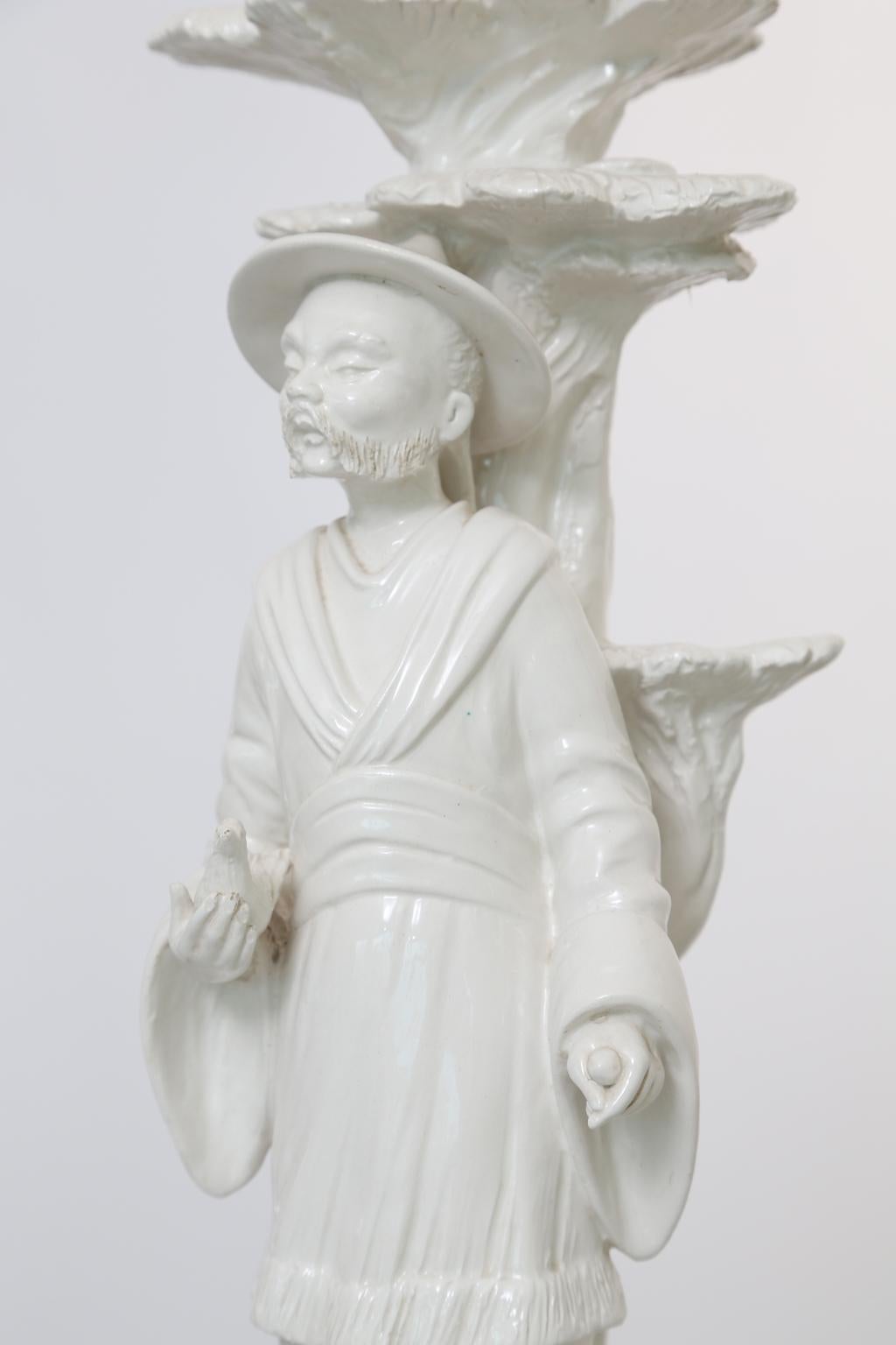 Glazed Pair of Blanc de Chine Figural Lamps