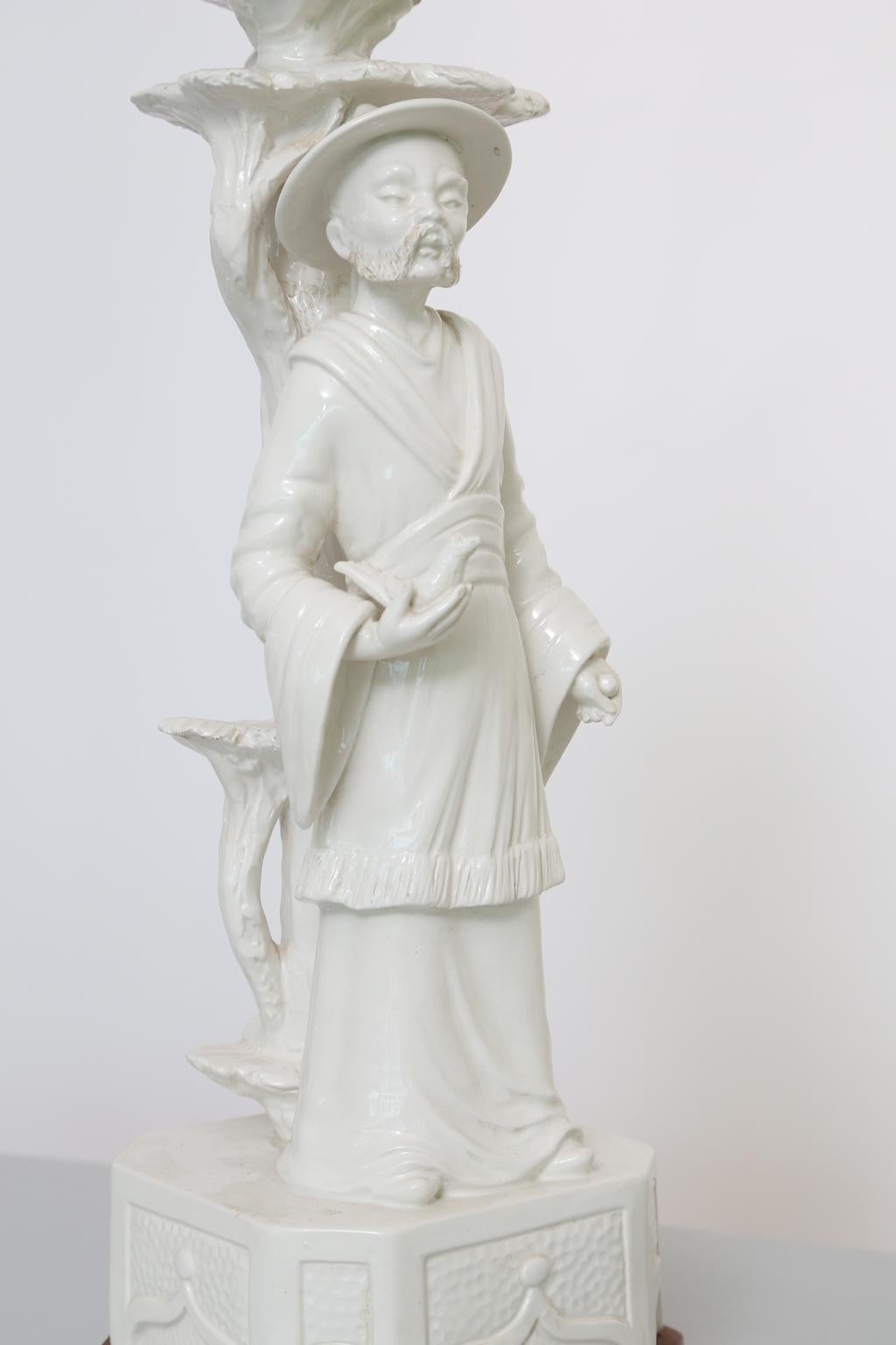Porcelain Pair of Blanc de Chine Figural Lamps