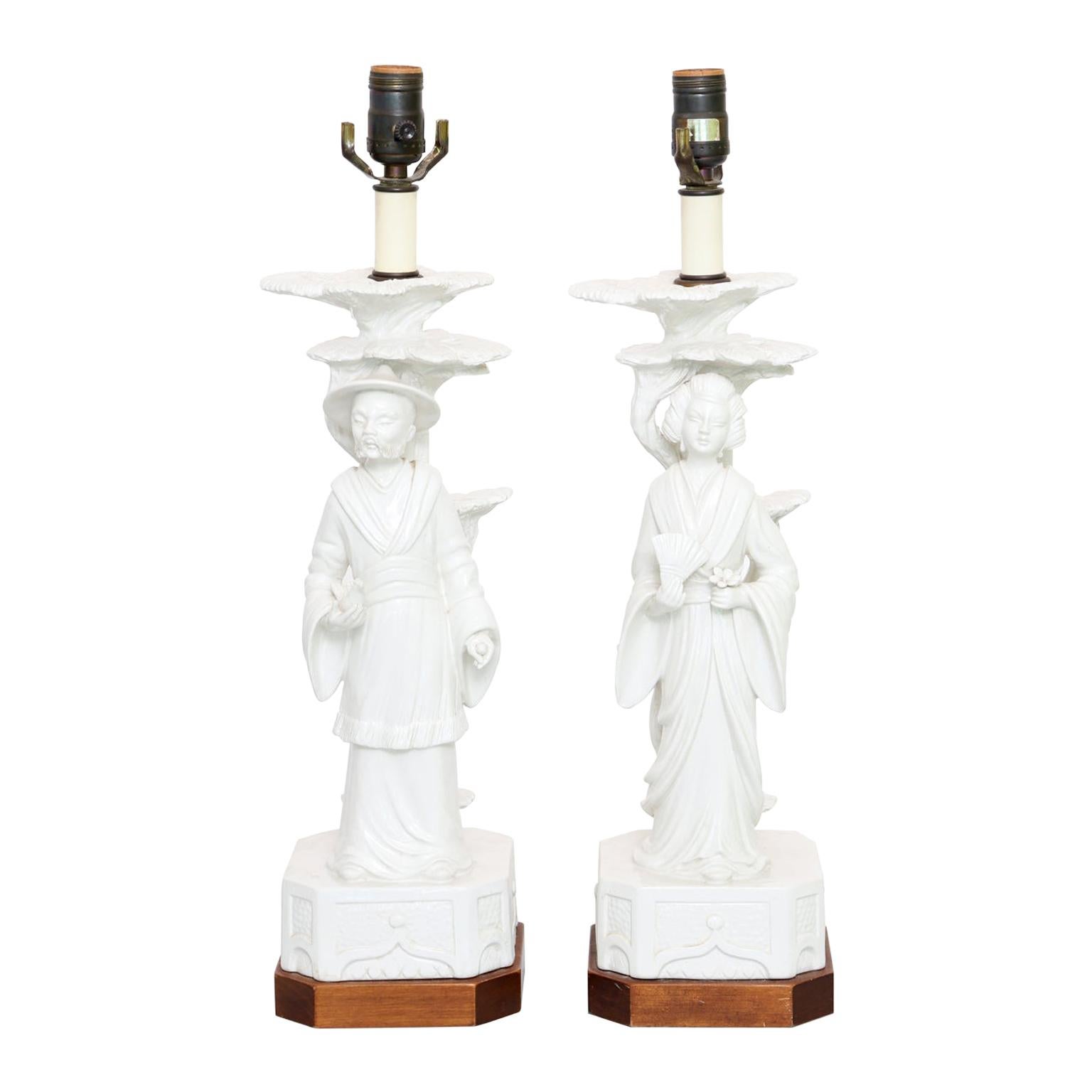 Pair of Blanc de Chine Figural Lamps